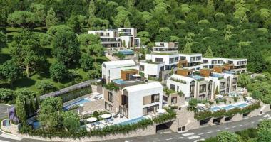 Exkluzivní nový městský dům o rozloze 154 m2 v Tivatu s výhledem na moře a bazénem